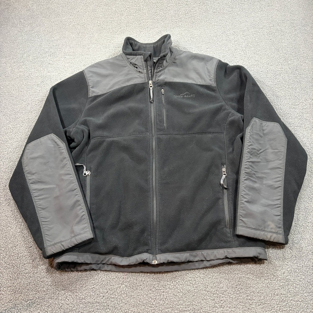 Eddie Bauer Fleece Jacket Mens M Black Full Zip Mock Neck Fal 12 Overlay